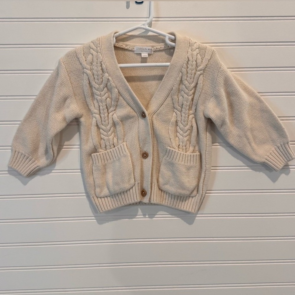 Grayson Mini Baby Cable Knit Cardigan 18M Cream Ivory Button Front Sweater